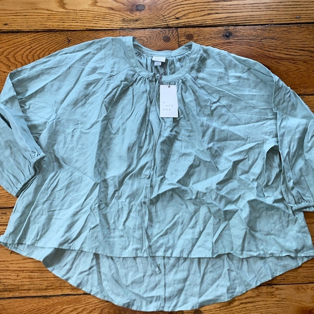 a new day Sage Green Button-Front Blouse